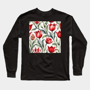 Red Green Turkish Tulips Ottoman Pattern Long Sleeve T-Shirt